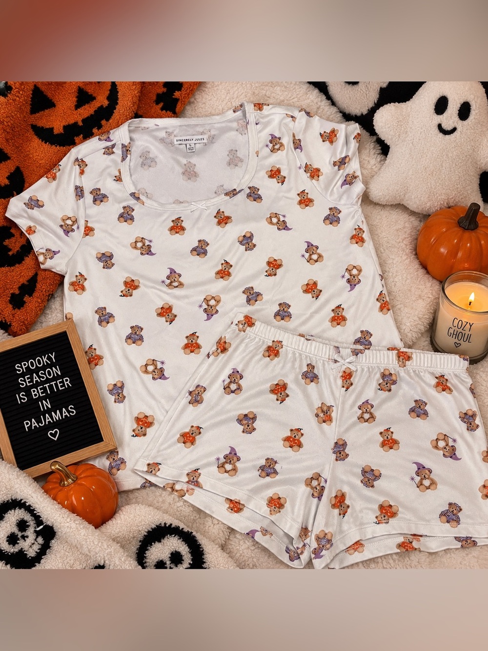 Sincerely Jules Teddy Bear Halloween Pajama Set Size L
